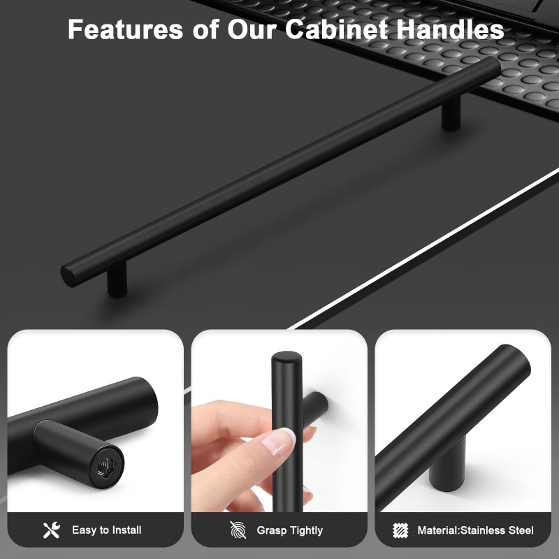Probrico 25 Pack Hole Centers 10inch Matte Black Kitchen Cabinet Pulls, Stainless Steel Dresser Drawer Handles, 12.6inch Length Pull Handle for Cabinets and Closets - Image 2